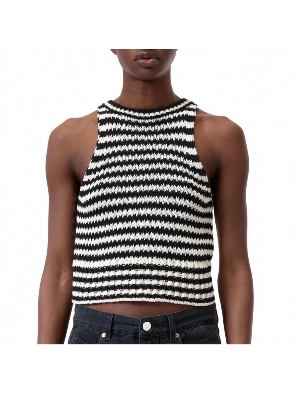 Closed Black & White Striped Knit Crop Top